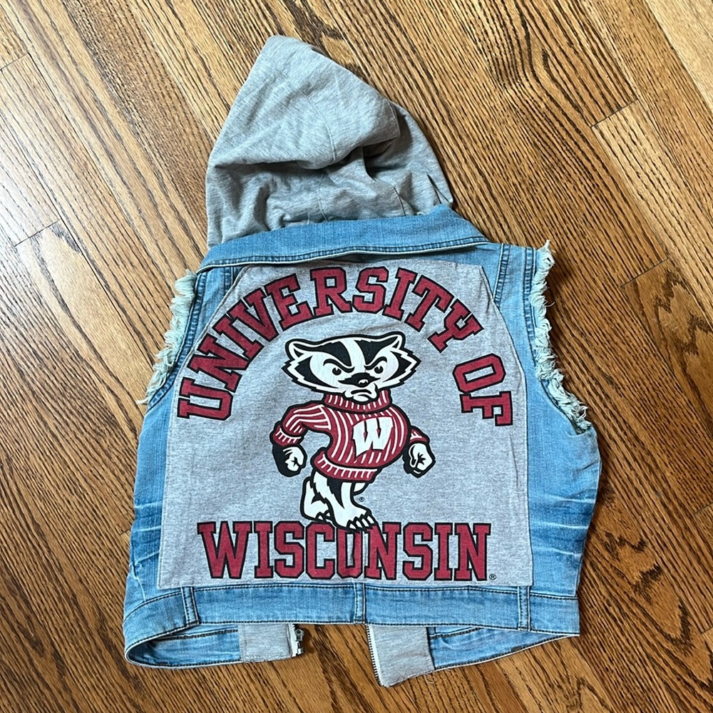 Denim vest with Wisconsin logo
